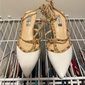 INC International Concepts White and Tan Studded Heels